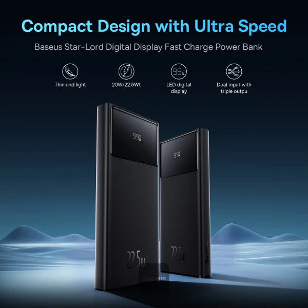 Baseus Star-Lord Digital Display Fast Charge Power Bank 10000mAh 22.5W Black(With Simple Series Charging Cable USB to Type-C 3A 0.3m Black) Baseus Star-Lord Digital Display Fast Charge Power Bank 10000mAh 22.5W Black(With Simple Series Charging Cable USB to Type-C 3A 0.3m Black)